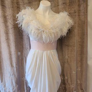 bcbg white ostrich feather gown bridal wedding